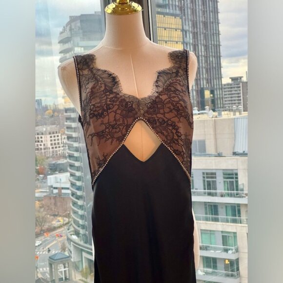 🆕 SELF PORTRAIT 🧿 NWOT Black Lace Satin Maxi Dress, Sz UK 4 / US 0 - Picture 6 of 16